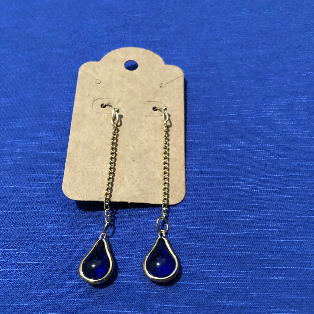Royal Blue And Gold Teardrop Earrings